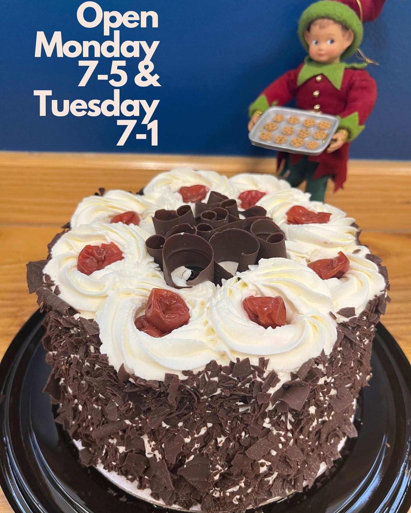 Our elves have been busy baking all night. Come by today from 7-5 or tomorrow (Christmas Eve) from 7-1 to snag some holiday treats!